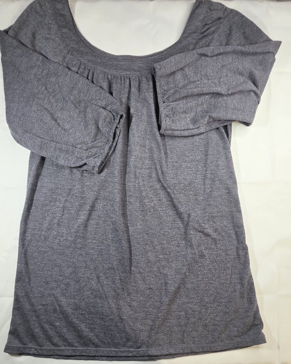 Xhilaration Blouse Size M Gray Ruffle Neck Pullover Top Short Sleeve Sku 0345